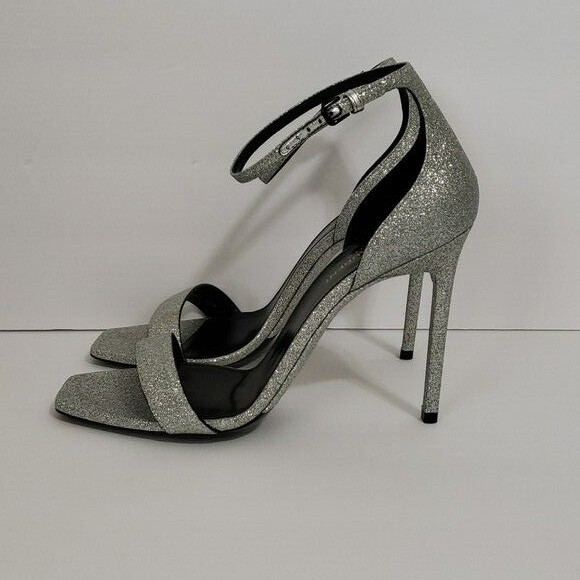 Nuovi sandali Saint Laurent in pelle argento ambra taglia 39 5 prezzo al pubblico $795