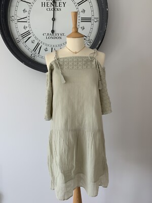 Zara Trafaluc Collection Tunic Broderie Green Dress UK S | eBay