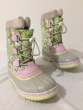 SOREL 'Yoot Pac' Winter Boots Lime Gray Chartreuse Pink Leather Girl's Size 4