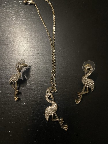 Flamingo Diamanté Earrings Necklace Set Sparkly Jewellery Party Fun - Picture 2 of 3