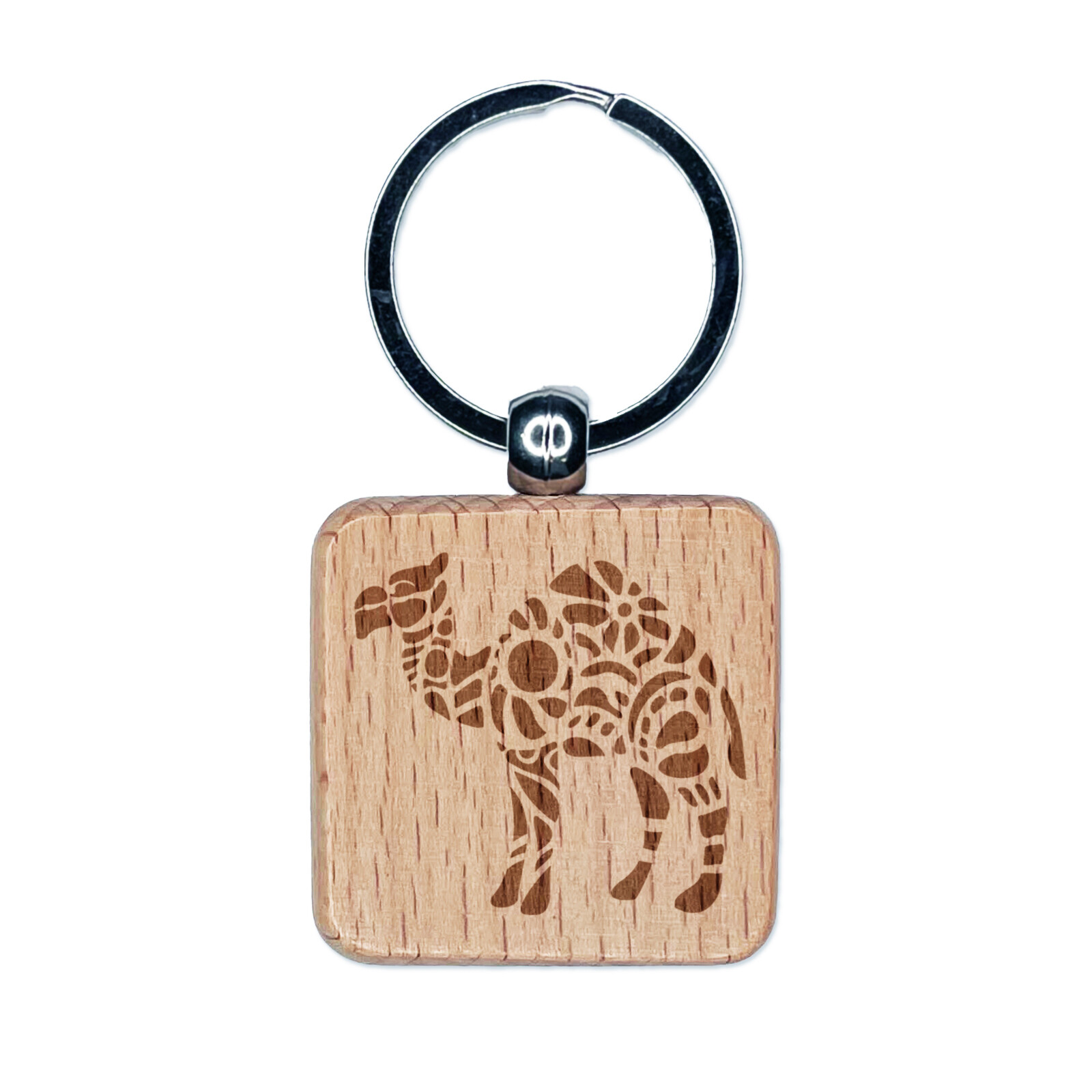 Intricate Dromedary Arabian Camel Engraved Wood Square Keychain Tag Charm