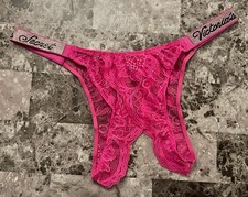 NWT VICTORIA'S SECRET PINK SHINE STRAP LACE CROTCHLESS BRAZILIAN CHEEKY PANTIES