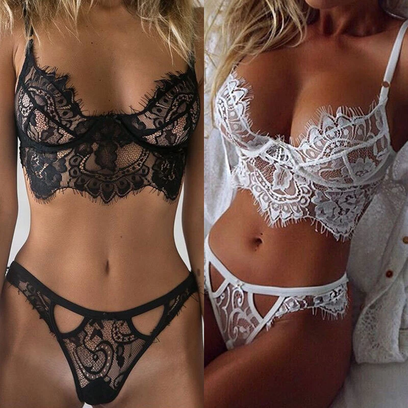 Sexy Womens Lingerie Lace Top Bra Ladies Thong Underwear Set Nightwear  Sleepwear