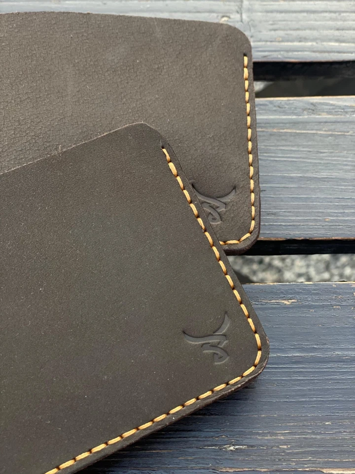 Real Genuine Leather Bifold Wallet Hand Stitched Textured Full Coffee Brown - Image 4 of 4