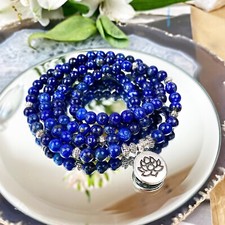 108 Mala Beads Lapis Lazuli Necklace Prayer Meditation Crystal Wrap Bracelet