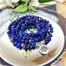 108 Mala Beads Lapis Lazuli Necklace Prayer  Meditation Crystal Wrap Bracelet