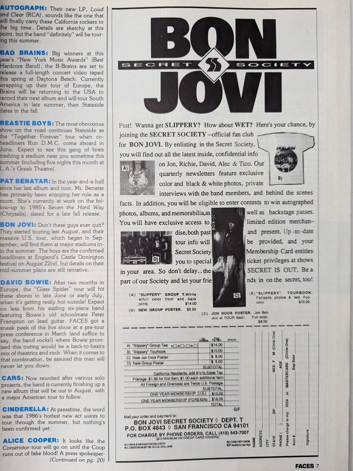 Faces Rocks Magazine July-Aug 1987 Bon Jovi, Motley Crue, Manowar, Poison, KISS  - Image 3 of 4