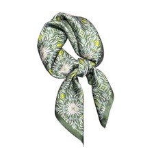 100 Silk Mulberry 26" Square Scarf Women Neckerchief Wrap Green White Flowers