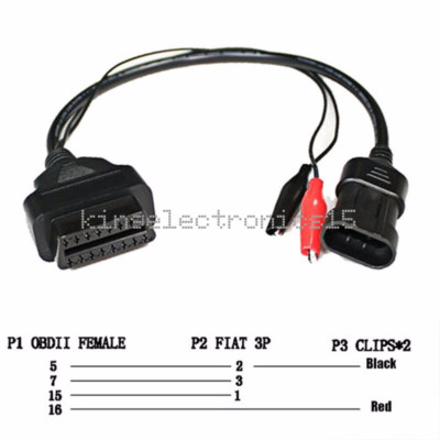 1X 3 Pin to 16 Pin OBD2 Adapter Connector Diagnostic Cable for Fiat Alfa Lancia