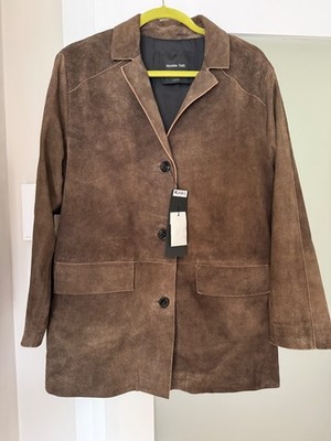 Massimo Dutti Brown Goatskin Distressed Leather Blazer Size Small - NWT