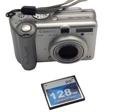 Canon PowerShot A85 4.0MP Digital Camera Silver Tested + Flesh card 128MB