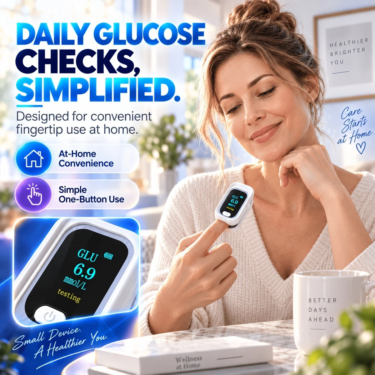 Monitor de salud de la yema del dedo 2 en 1 no invasivo glucosa en sangre SpO2 pulso PI probador