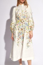 Zimmermann Matchmaker Belted Floral-Print Linen Midi Dress, New With Tag, Size 2