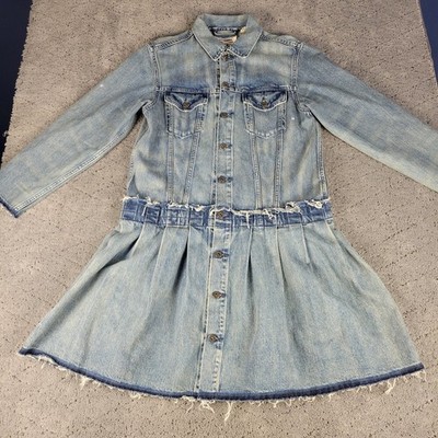 Levis Dress Womens M Blue Heavy Denim Cowgirl Western Button Long Sleeve
