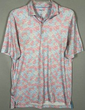 Johnnie O Polo Shirt Men L Blue Pink Geometric AOP Performance Golf UPF 50