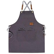 Chef Apron,Cross Back Apron for Men Women with Adjustable Straps and Grey