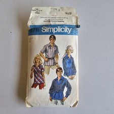 1970s Vintage Mens 38-40" Chest Simplicity 8711 Pullover Shirt Sewing Pattern