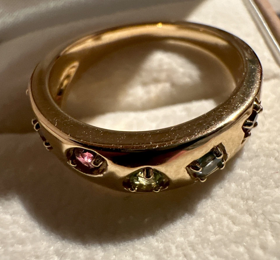 Ring, Gg 375, 6 Edelsteine, Gr 56(18), 5,10 Gramm, 2,7 bis 6mm Breite - Bild 3 von 4