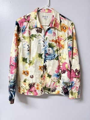 Coldwater Creek Women's Floral Open Blazer Jacket Petite Large Watercolor