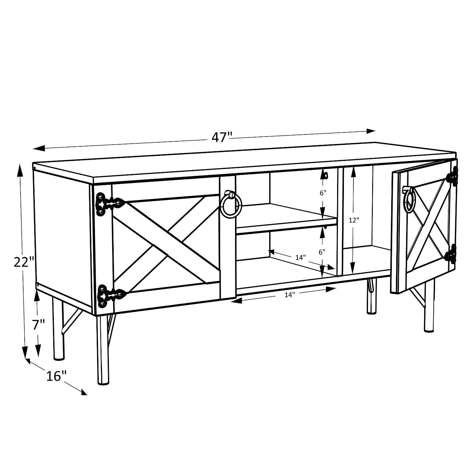 2 Cupboard 2-Tier  TV Stand, Rustic Model TV Stand,