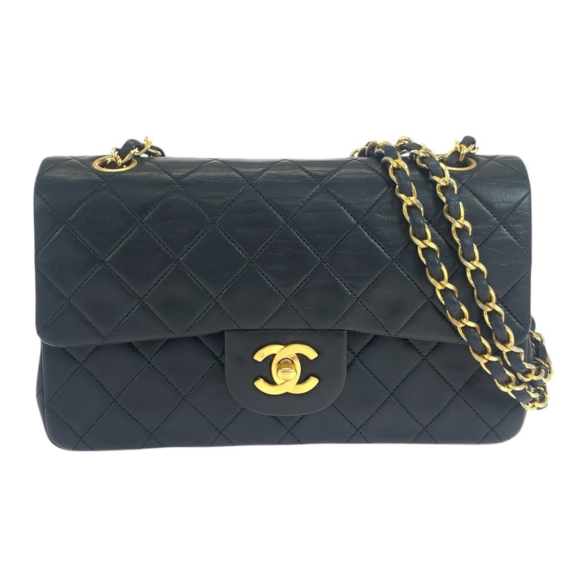 Chanel Matelasse 23 Double Flap Black Lambskin Chain Shoulder Bag with Turnlock