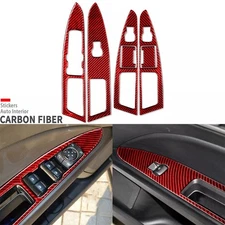6× Red Carbon Fiber Window Lift Switch Panel Cover For Ford Fusion Mondeo 13-17
