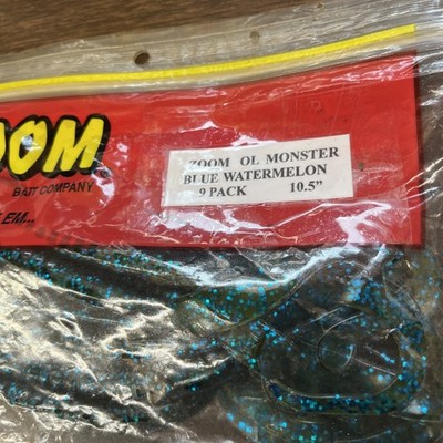 Zoom OL' MONSTER 10.5'' RIBBON TAIL BLUE WATERMELON Bass Worm 9pk FAST SHIPPING