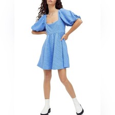 Free People Violet Puff Sleeve Mini Dress in December Sky Blue Sz L