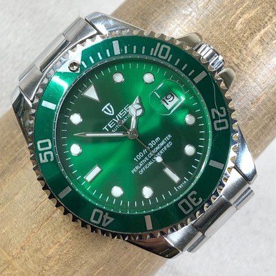 Tevise Men T801 Fashion Green Dial Silver Tone Automatic 43mm Watch 7 1/2''