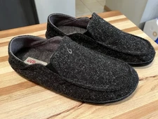 Olukai Moloa Hulu Slippers Mens 11 M Black Gray Wool Slip On Lounge Casual Shoes