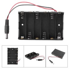 New Black 6 x AA 9V Battery Holder Box Case Wire DC 5.5 2.1mm Plug for