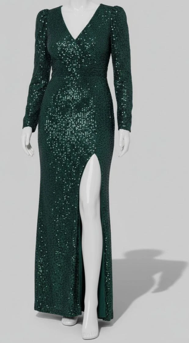 adrianna papell rose gold dress Adrianna Papell Rose Gold Sequin Short Sleeve Long Formal Dress 4 main image 0