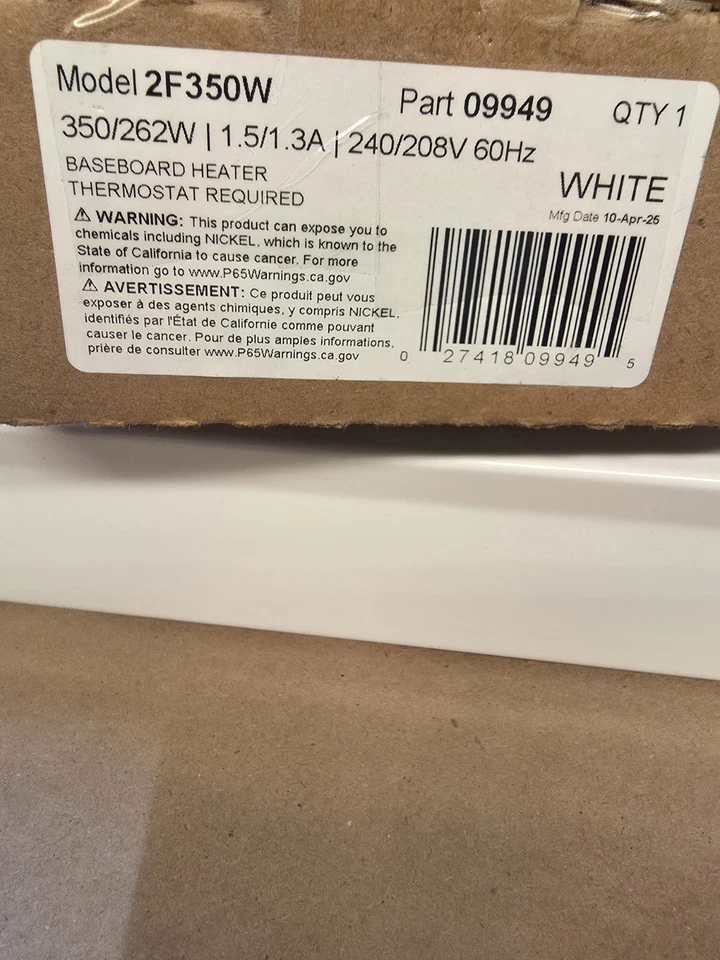 Cadet 2F350W 24 in. 240/208-Volt 350/262-Watt Electric Baseboard Heater in White - Image 3 of 4