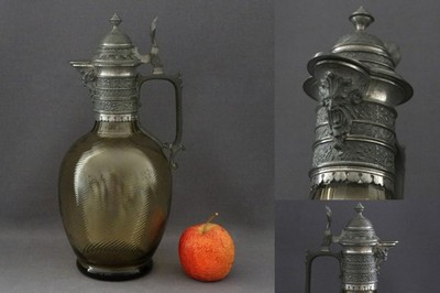 End 19th century/France/carafe/Renaissance style/glass/pewter