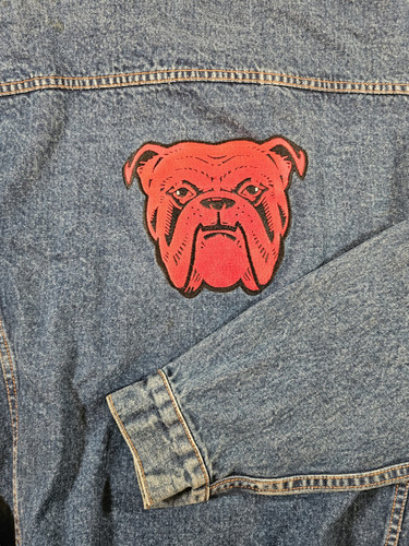Red Dog Beer Vintage Denim Jean Jacket Mens Large Embroidered Patch Butterfield