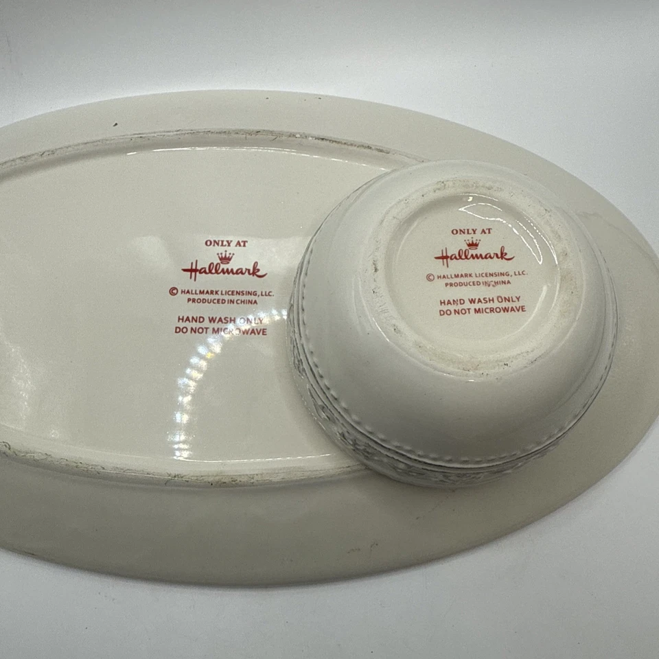 Hallmark Oval Christmas Serving Dish.And Dip Bowl Snowman And Tree's 23"X7-1/2" - Image 4 of 4