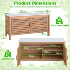 2 Door Garden Storage Cabinet with Reinforced Faux Marble Top 109x40.5x60.5cm