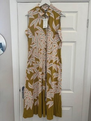 White Stuff Dress Rua jersey sleeveless shirt  dress  mustard floral UK14