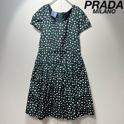 #ad USED RARE MINT CONDITION PRADA HIGH QUALITY ALL OVER PRINT NYLON RUFFLE DESIG $699.99