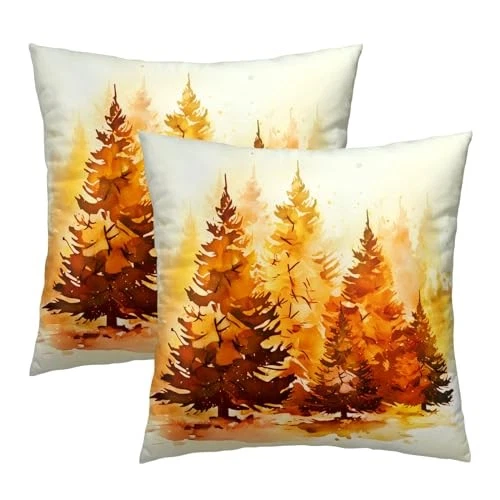 Capa de travesseiro de outono 18x18 polegadas conjunto de 2, natureza 18" x 18" (pacote com 2) árvores laranjeiras - Imagem 2 de 4