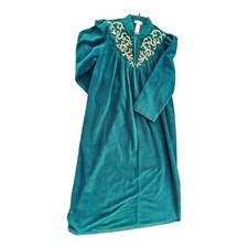 Vtg Vanity Fair Velour Robe Zip Front Medium Green Gold Front Embroidered  Zip