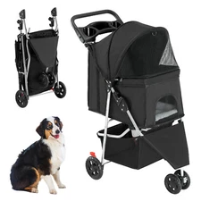 Outdoor Pet Stroller - Foldable 3-Wheeled Stroller with Basket for Cat and Dog
