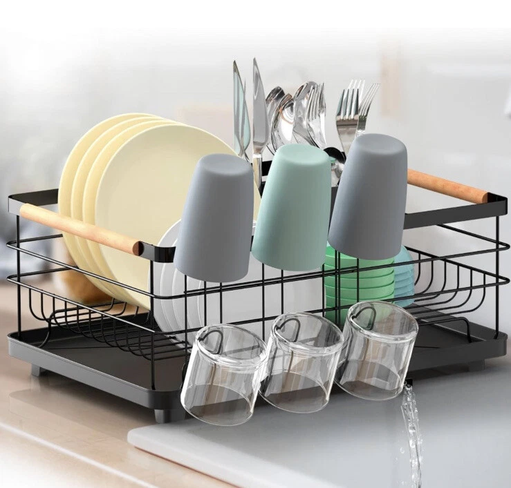 Kitchen Dish Drying Rack 16" Drainer 4-in-1 Glass Holder Cutlery Organizer NEW
