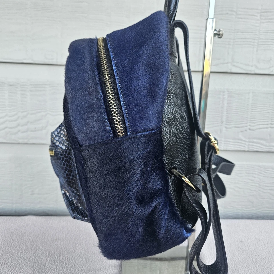 Mini mochila Cuir Rose azul marinho pele com zíper pequeno parque de viagem - Imagem 3 de 4