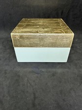 Decorative light blue lacquered square box with gold top 4.75"
