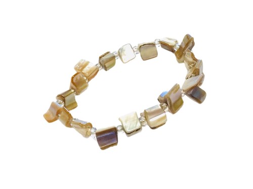 Beige Brown Abalone Mother Of Pearl Stretch Bracelet Set Of 3 Baroque Pearl Lot - Picture 23 of 24