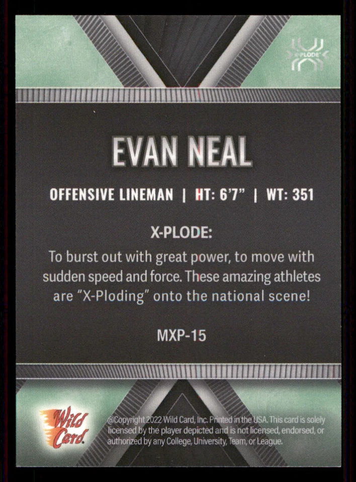 2022 Wild Card Matte Black X-Plode Green #MXP15 Evan Neal /150 - Image 2 of 2