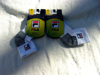NWT Fila 1/4 crew super performance socks, men's M, or L white, 2 pair