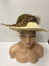 Vintage Adolfo Realites Feathered Faux Fur Hippie 1960s Hat Italy
