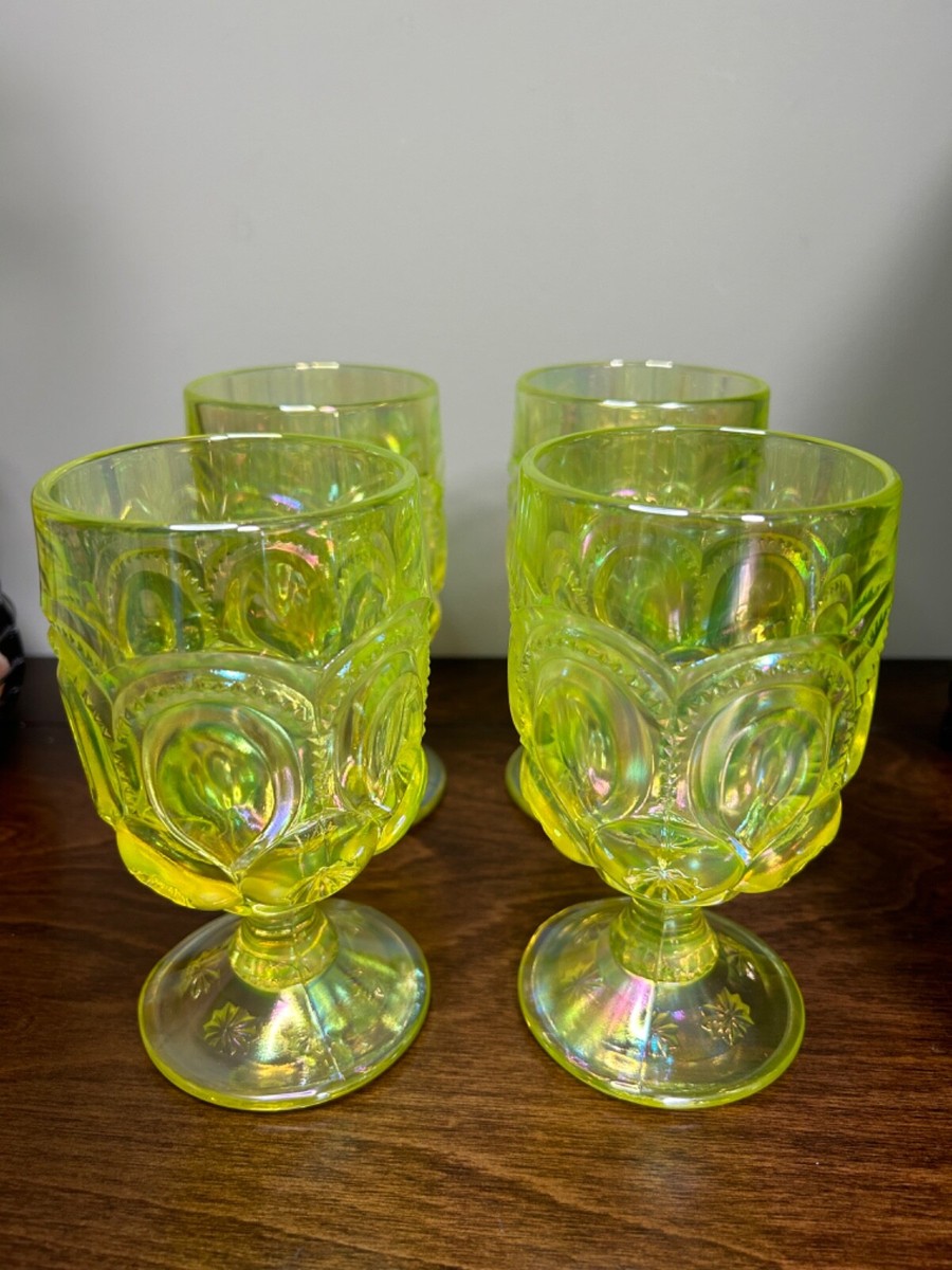 Weishar Moon And & Stars Vaseline Uranium Carnival Goblet Glass